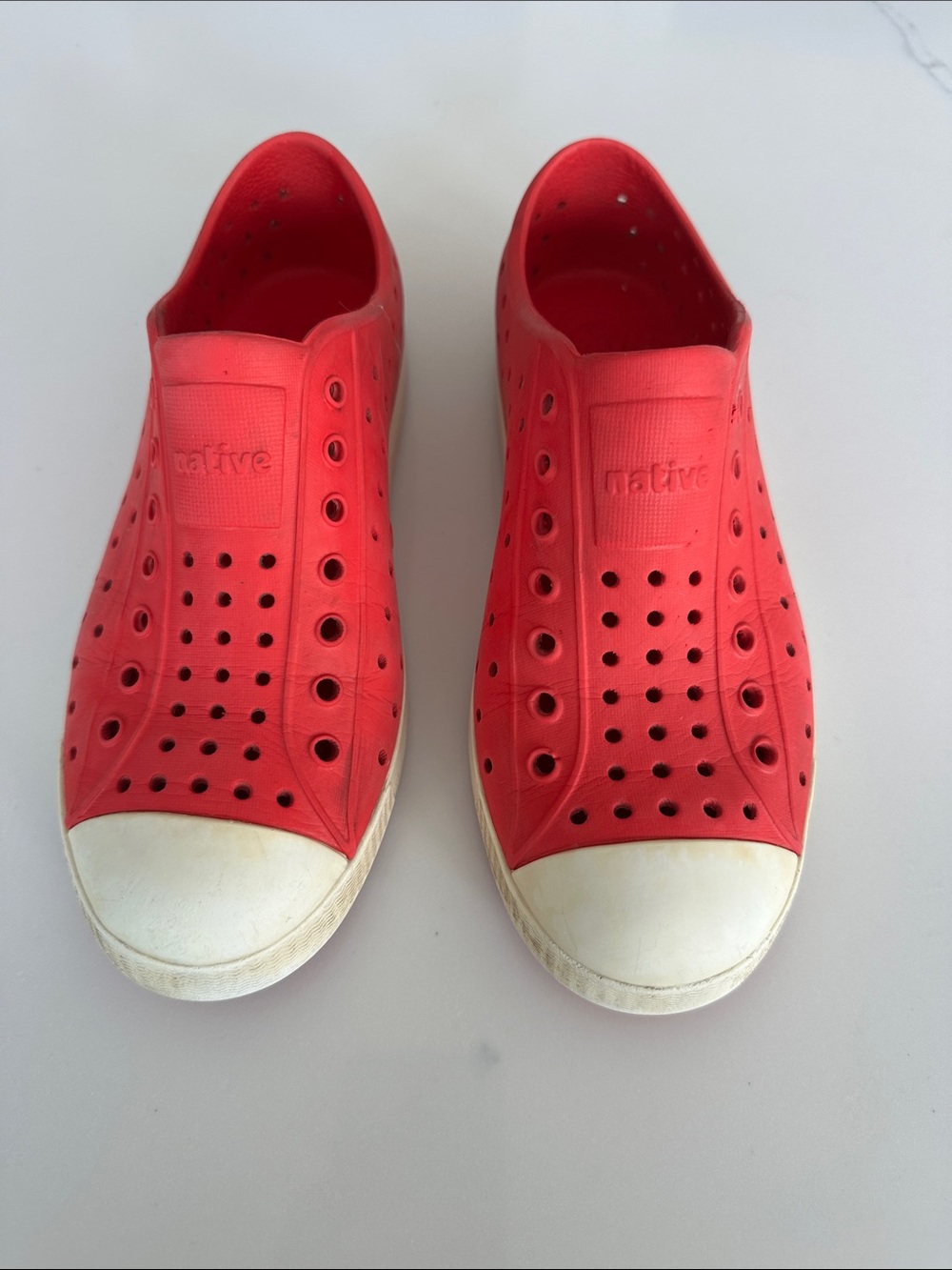Native Red Slip-On Perforated Sneakers with White Soles